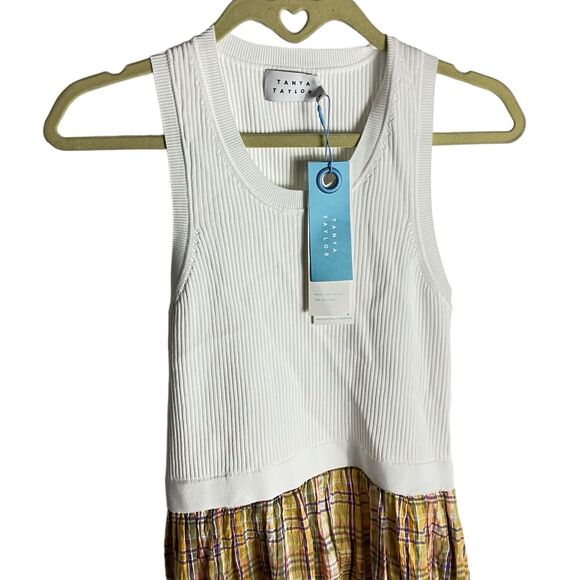 Tanya Taylor‎ Dress WMNS S Yelllow Plaid Midi Ribbed Cut Out Prairie Fall Modest - Picture 3 of 13